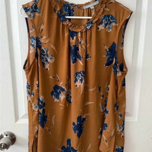 Daniel Rainn Floral Ruffle Neck Blouse - Brown and Blue - Picture 1 of 3
